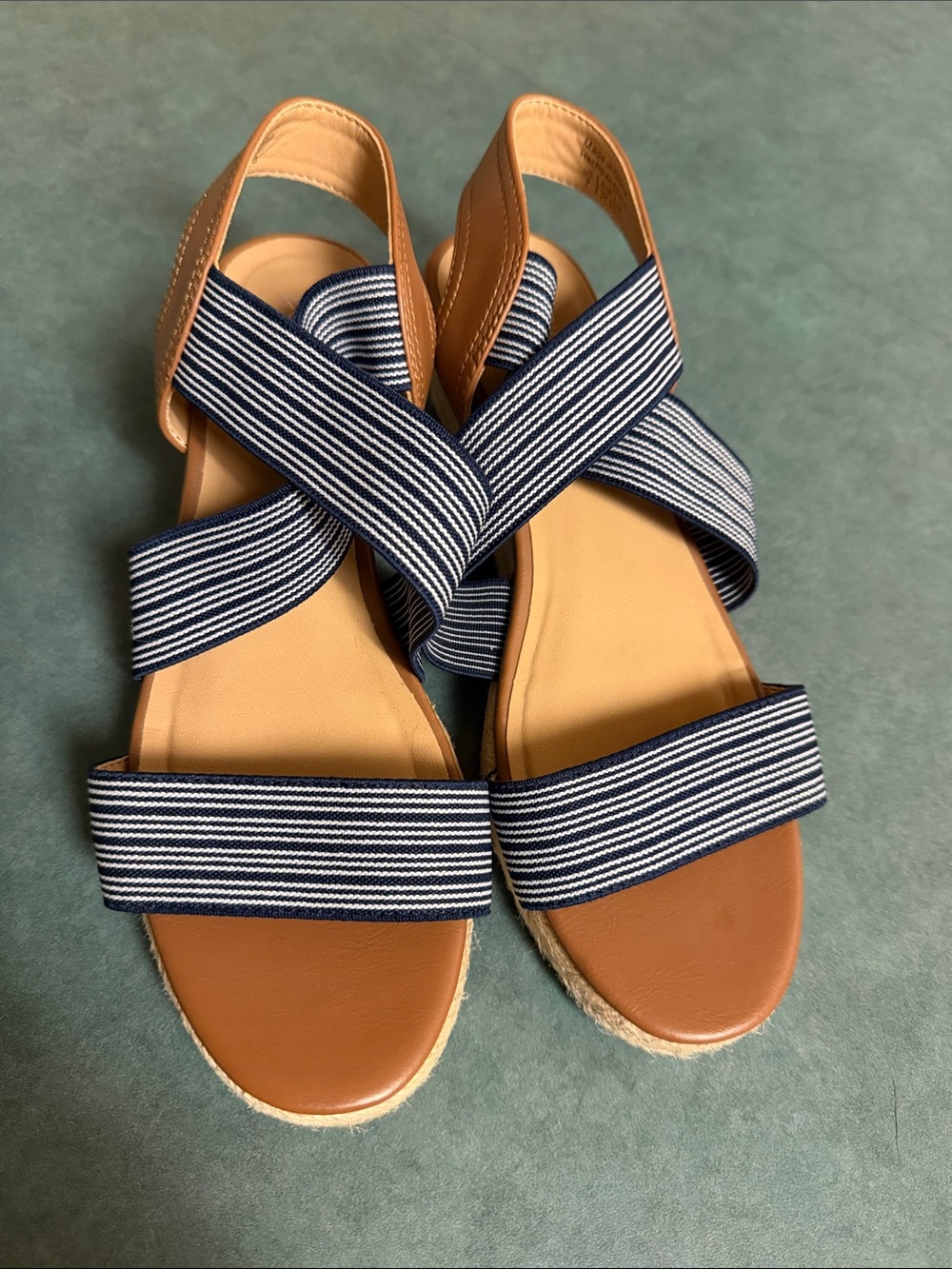 Market & Spruce Navy and White Striped Elastic Crisscross Sandals - Tan Footbed